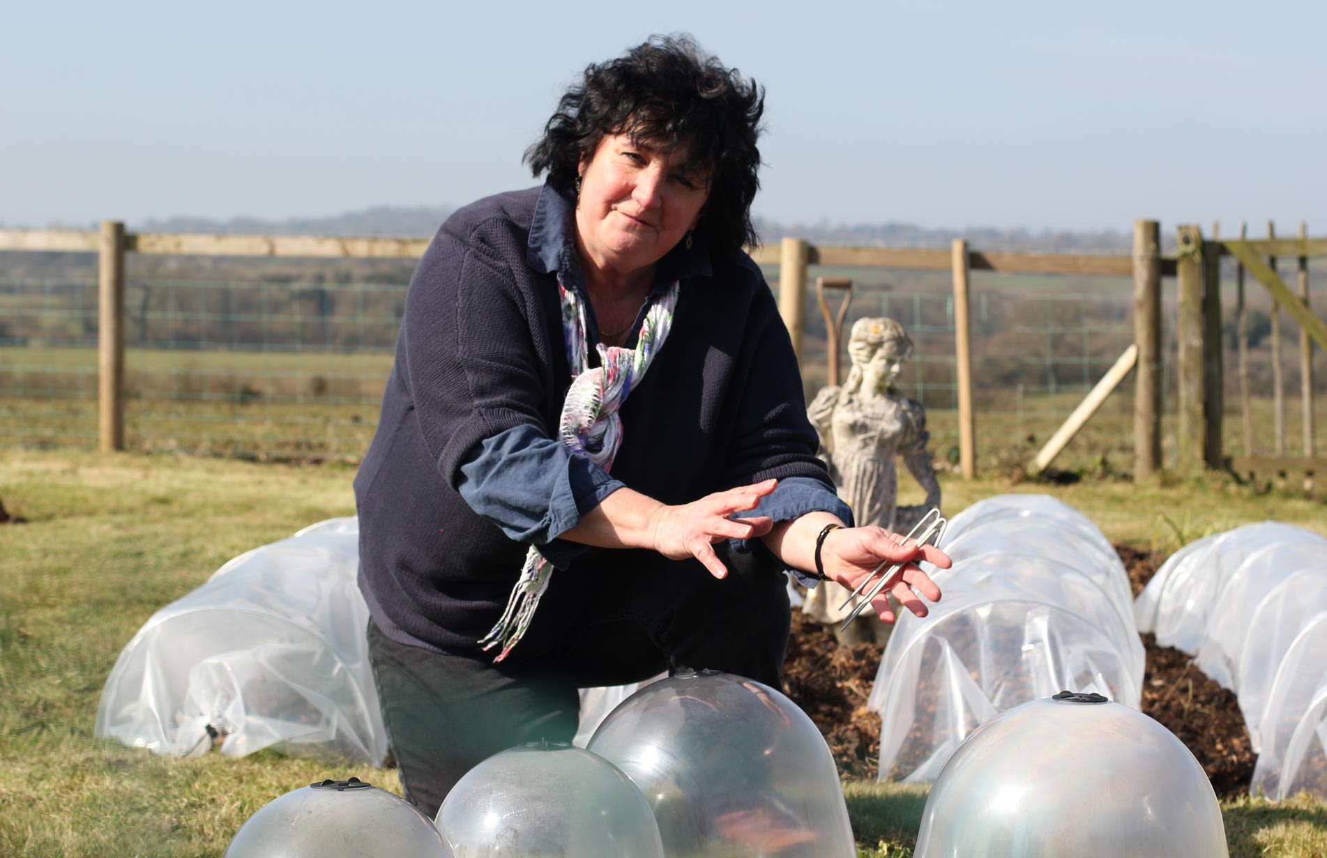 Haxnicks advisor & BBC gardening expert Pippa Greenwood with Haxnicks Bell cloches