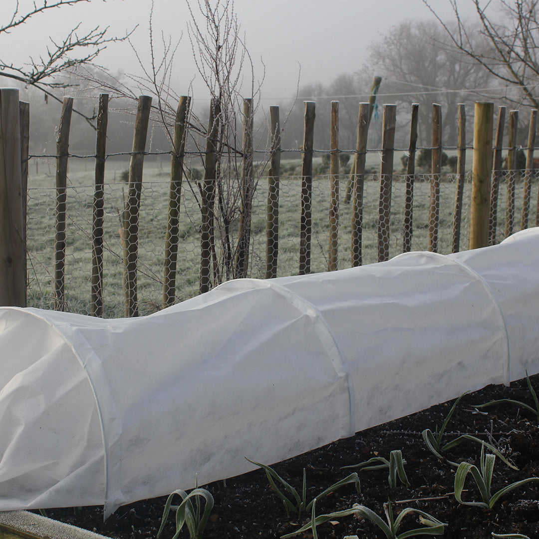 easy fleece garden tunnel in a frosty garden 